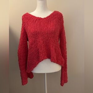 Free People Vibrant Red V-Neck Sweater